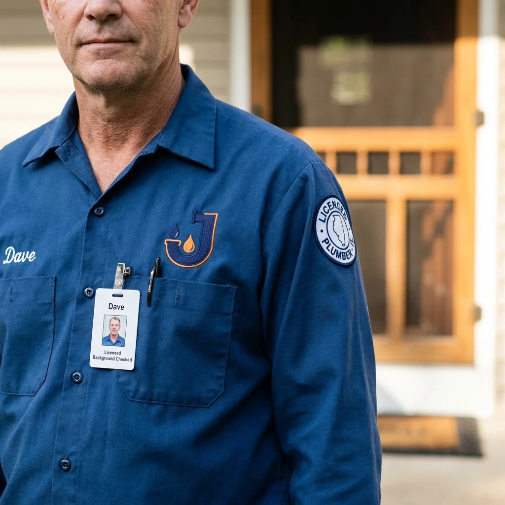 Licensed plumber showing ID badge in California City, CA