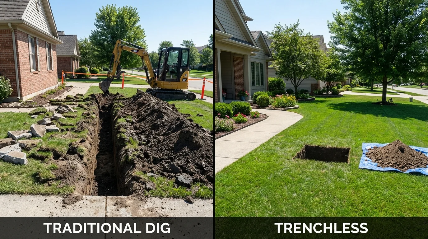 Trenchless sewer repair with minimal yard damage versus traditional excavation in California City, CA